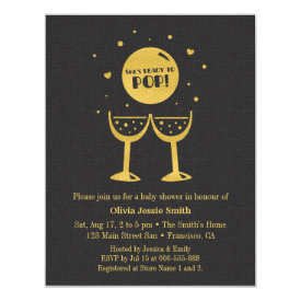 Gold Champagne Glasses Ready to Pop Baby Shower 4.25x5.5 Paper Invitation Card