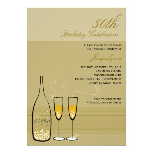 Gold Champagne Milestone Birthday Party Invite