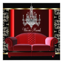 Gold Chandelier Black Damask Change of Address Custom Invitation
