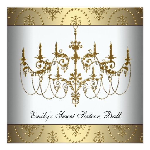 Gold Chandelier Classy Sweet Sixteen Ball Personalized Invite