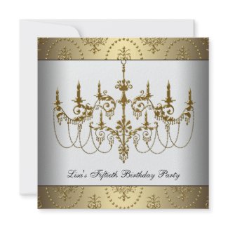 Gold Chandelier Womans Classy 50th Birthday invitation