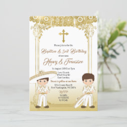 Gold Charro Mexican Twin Baptism Third Birthday Invitation Zazzle