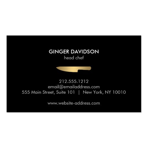 Gold Chef's Knife Logo for Catering, Restaurant Business Card Template (back side)