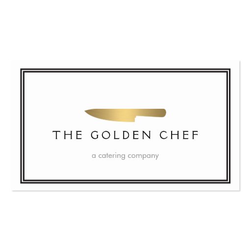 Gold Chef's Knife Logo for Catering, Restaurant Business Card Template (front side)