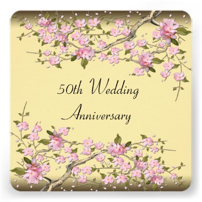 Gold Cherry Blossom 50th Anniversary Party Custom Announcements