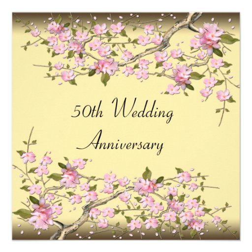 Gold Cherry Blossom 50th Anniversary Party Custom Announcements
