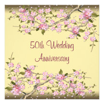 Gold Cherry Blossom 50th Anniversary Party Custom Announcements