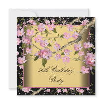 Gold Cherry Blossom Womans 50th Birthday Party Invite