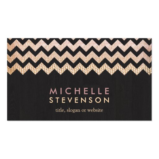Gold Chevron and Black Wood Grain Look Business Card Template (front side)