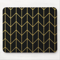 Gold Chevron on Black Background Modern Chic Mouse Pad