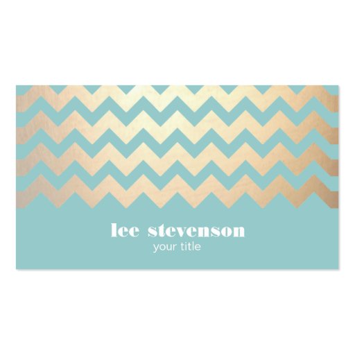 Gold Chevron Pattern and Turquoise Blue Business Cards (front side)