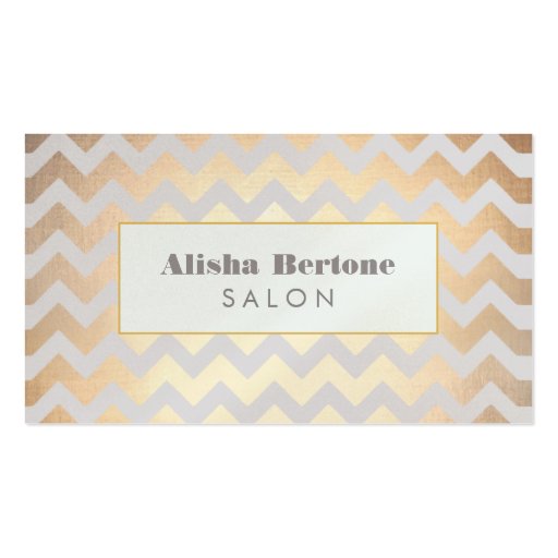 Gold Chevron Pattern Hair Salon Gray and Blue Business Card Templates (front side)