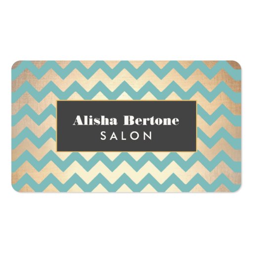 Gold Chevron Pattern Salon & Spa Teal Business Card (front side)