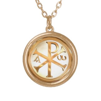 Gold Chi-Rho Round Pendant Necklace