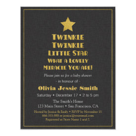 Gold Chic Twinkle Twinkle Little Star Baby Shower 4.25x5.5 Paper Invitation Card