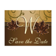 Gold & Chocolate Brown Fall Wedding Save the Dates postcard
