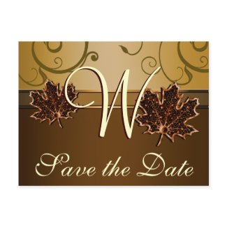 Gold & Chocolate Brown Fall Wedding Save the Dates postcard