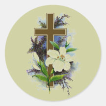 Gold Christian Cross Round Sticker