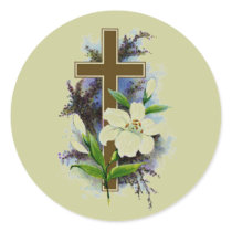 Gold Christian Cross Round Sticker