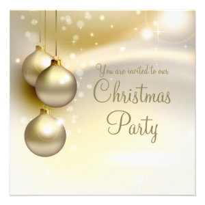 Gold Christmas Balls on Gold Christmas Party Personalized Invites