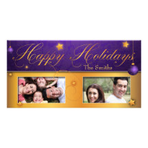 Gold Christmas Bulb Happy Holidays Photo Card