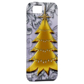 Gold Christmas Tree on Silver filligree iPhone 5 Covers