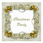 Gold christmas wreath white snow invitations