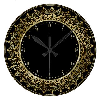 Gold Circle Lace Frame Black Background Clocks