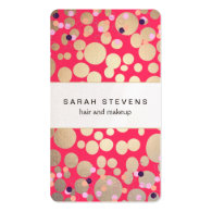 Gold Circles & Colorful Confetti Beauty Salon Pink Business Cards