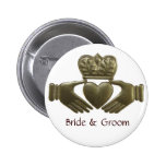 Gold Claddagh Bride and Groom Button