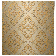 Gold Colored Embossed Looking Damask Printed Napkins