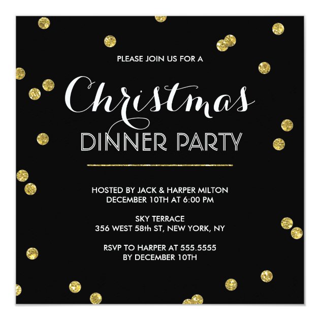 Gold Confetti Christmas Party (Custom Color) Card (front side)