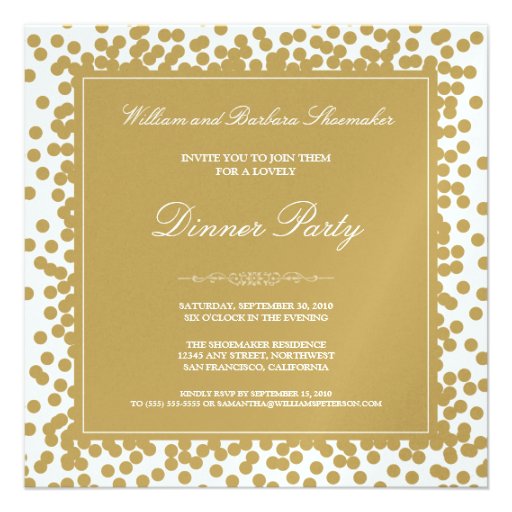 Gold Confetti Dinner Party Invitation