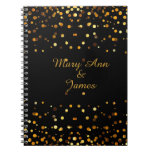 Gold Confetti Glitter Faux Foil Black craft Notebook