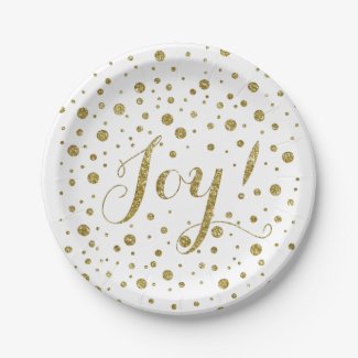 Gold Confetti Joy Sparkle Holiday 7 Inch Paper Plate