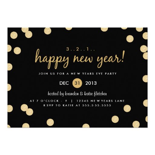 Gold Confetti New Years Eve Party Invite (front side)