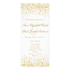 Gold confetti wedding program rack card template