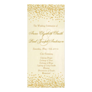 Gold confetti wedding program vintage rack card template