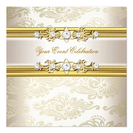 Gold Cream Embossed Look Elegant Party Custom Invitation