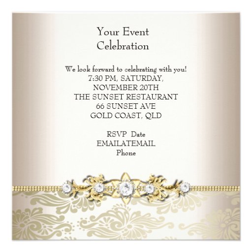 Gold Cream Embossed Look Elegant Party Custom Invitation
