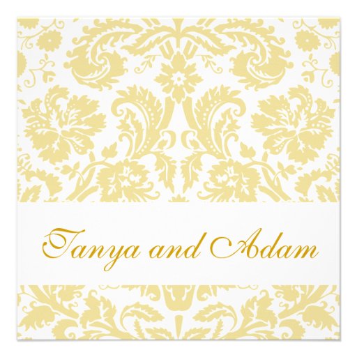 Gold, Cream Floral Damask Pattern Wedding Invite