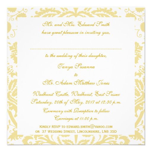 Gold, Cream Floral Damask Pattern Wedding Invite