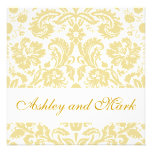 Gold Cream Floral Damask Wedding Invitation