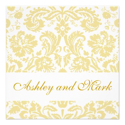 Gold Cream Floral Damask Wedding Invitation