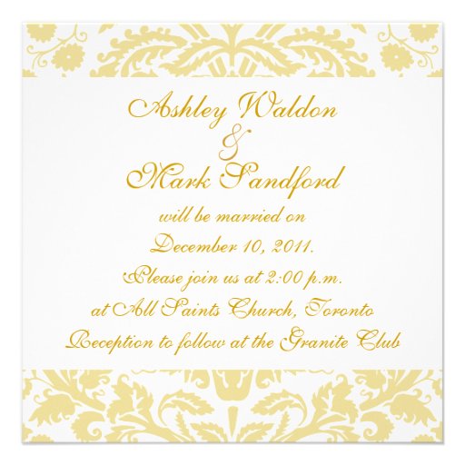 Gold Cream Floral Damask Wedding Invitation