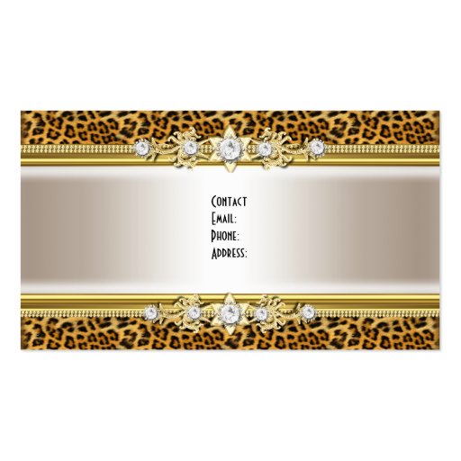 Gold Cream Leopard Black Jewel Look Image Business Card Templates (back side)