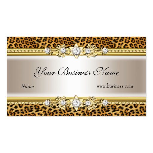 Gold Cream Leopard Black Jewel Look Image Business Card Templates (front side)