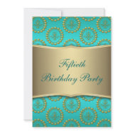 Gold Crest Teal Womans 50th Birthday Party invitation