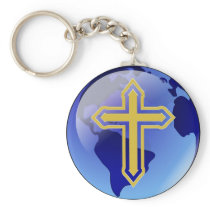 Gold Cross and Earth Keychain