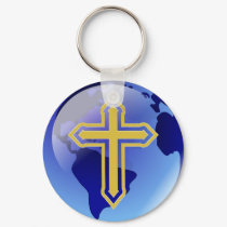 Gold Cross and Earth keychains by AuntBetsy Gold Cross and Earth keychains